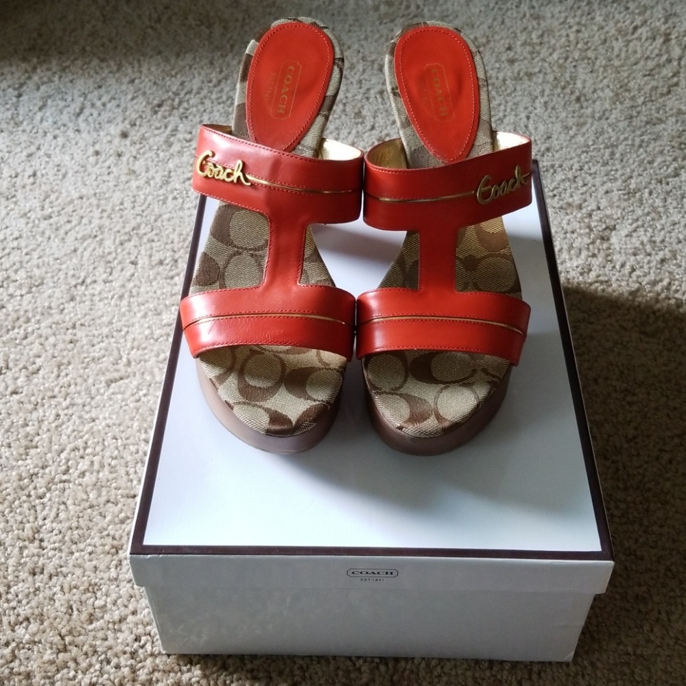 Coach Orange leather Clog Platform